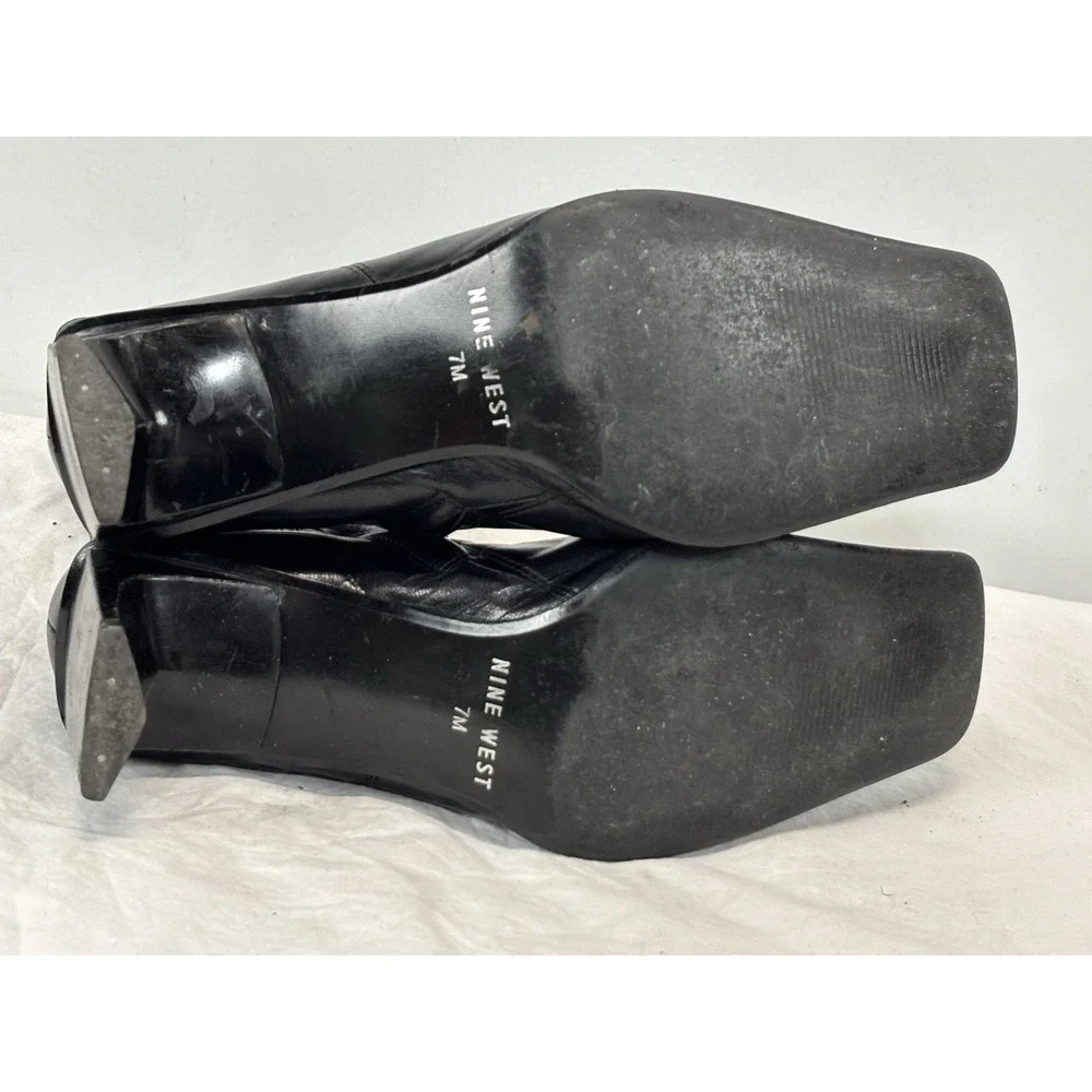 Vtg Y2K Nine West Square Toe Boots Women's 7 M Black Ankle Block Heel Witchy